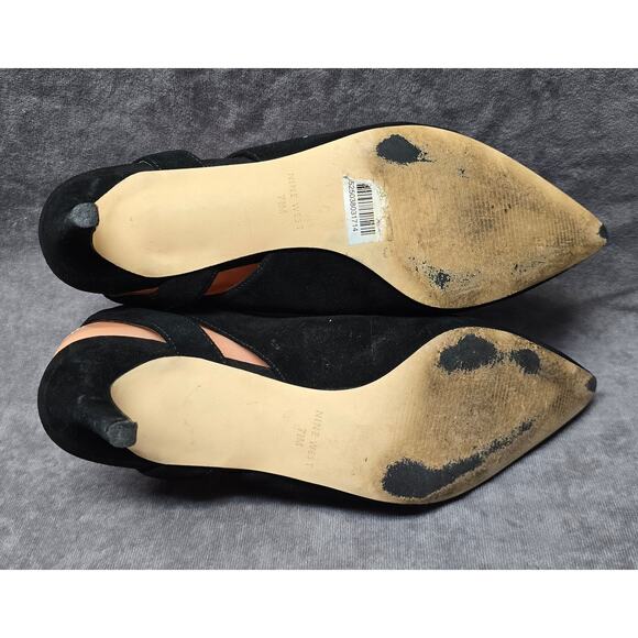 Nine West Black Suede Angle Strap Pointed Closed Toe Dress Kitten High Heels - Picture 7 of 9